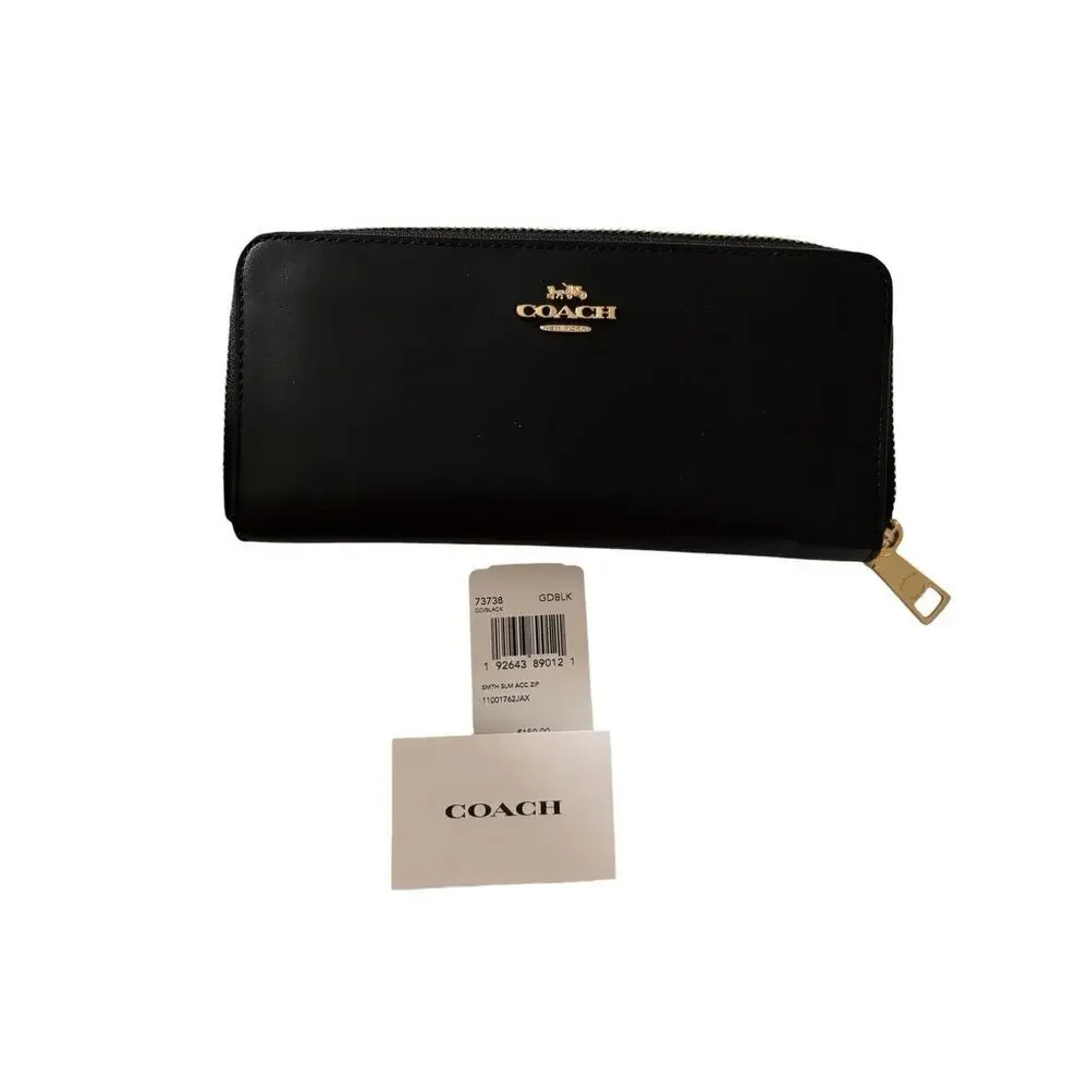 COACH Boxed Slim Accordion Zip Wallet Black/Gold One Size